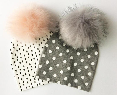 Cotton Pom Pom Fur Top Unisex Baby and Toddler Hat (30 prints available)