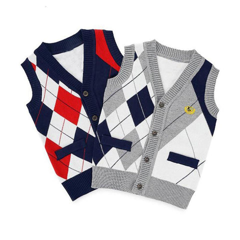Argyle V-Neck Button Down Sweater Vest Toddler Boy (Available in Red or Gray)