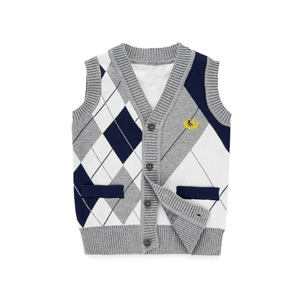 Argyle V-Neck Button Down Sweater Vest Toddler Boy (Available in Red or Gray)