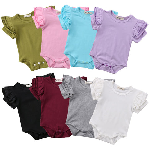 Short Ruffled Sleeve Onesie Bodysuit Baby Girl (Black/White/Gray/Pink/Turquoise Blue/Olive Green/Lavender/Burgundy)
