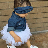 Denim Top, Tulle Tutu Skirt & Denim Headband 3pc. Set Baby Girl and Toddler (Denim & White)