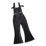 Vegan Leather Boot Cut Overall Jumpsuit Baby Girl and Toddler (Black)