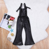 Vegan Leather Boot Cut Overall Jumpsuit Baby Girl and Toddler (Black)