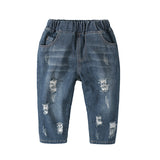Colorblock Collar Shirt & Distressed Jeans 2pc. Set Toddler Boy (White & Blue)
