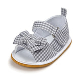 Bow Tie Denim Cross Strap Baby Sandals (Medium Blue Wash/Gingham)