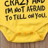 Be Careful What you Say to Me My Grandma's 👵 Crazy and I'm Not Afraid to Tell on you - Unisex Baby Onesie Bodysuit (Gray & Black)