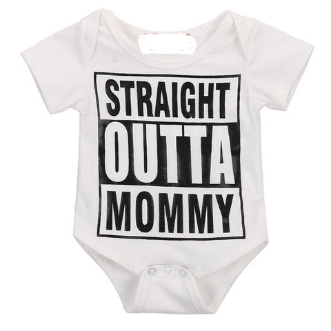 Straight Outta Mommy - Unisex Onesie Bodysuit Baby Boy Girl (White & Black)
