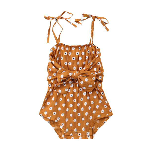 🌼 Blossom Print Bow Front Romper Baby Girl (Rust/Cream) 🌼