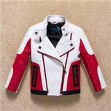 Vegan Leather Motorcycle Jacket Coat Unisex Toddler Boy Girl (Red/Black/White)