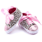 Leopard and Sequin Ribbon Lace Up Sneaker Baby Shoes (3 colors available)