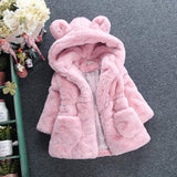 Hooded Vegan Fur Fleece Coat with Animal Ears Toddler Girl (White/Black/Pink/Red)