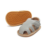 Vegan Leather Baby Sandals with Rubber Sole (Gray/Pink/White)