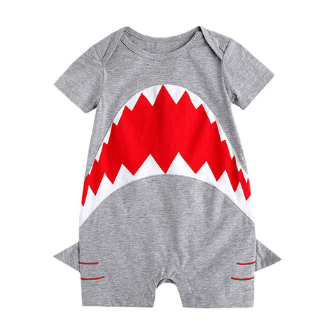 🦈 Shark Graphic Print Romper Jumpsuit Baby Boy (Gray, Red & White) 🦈