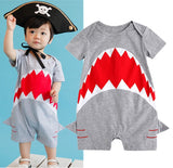 🦈 Shark Graphic Print Romper Jumpsuit Baby Boy (Gray, Red & White) 🦈