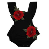 🌹 Sleeveless Ruffled Flower Embroidered Tie Back Romper Baby Girl (Available in Black or White)