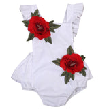 🌹 Sleeveless Ruffled Flower Embroidered Tie Back Romper Baby Girl (Available in Black or White)
