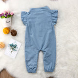 Ruffled Sleeve Embroidered Chambray Jumpsuit Baby Girl (Light Blue & Pink)