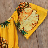🍍 Pineapple Print Off Shoulder Romper Baby Girl (Yellow)