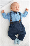 Bow Tie Collar Shirt and Suspender Pants 2 pc. Clothing Set Baby Boy (Turquoise & Navy Blue Multi)