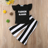 Fashion Blogger - Ruffled T-shirt and Striped Pants 2pc. Set Baby Girl and Toddler (Black & White)