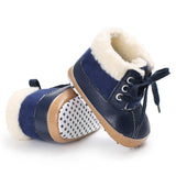 Vegan Leather and Suede Lace Up Booties with Fleece Lining Baby Shoes (Available in Navy Blue, Black or Gray)