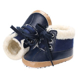 Vegan Leather and Suede Lace Up Booties with Fleece Lining Baby Shoes (Available in Navy Blue, Black or Gray)