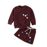 Pom Pom Sweatshirt and Skirt 2pc. Set Toddler Girl (Available in Brown, Navy Blue or Pink)