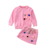 Pom Pom Sweatshirt and Skirt 2pc. Set Toddler Girl (Available in Brown, Navy Blue or Pink)