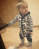 Stripes and X-Print ✖️ Hooded Long Sleeve Jumpsuit Baby Boy (White & Black)