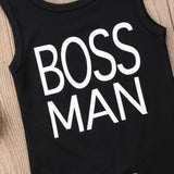 Boss Man - Sleeveless Onesie Romper Jumpsuit Baby Boy (Black & White)