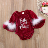 Baby Clause 🤶 - Fur Flare Sleeve Onesie Bodysuit Baby Girl (Red & White Multi)