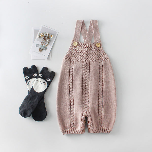 Knit Crochet Overall Sweater Jumpsuit Baby Girl (Brown)