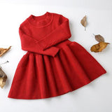 Knitted Long Sleeve Fit & Flare Sweater Dress Baby Girl and Toddler (Available in Pink, Brown, Gray or Red)