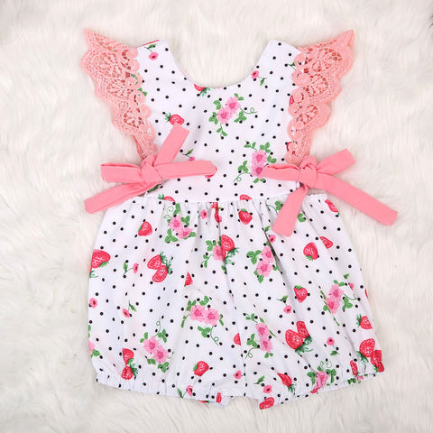 🍓 Strawberry, Floral & Polka Dot Print Romper Baby Girl (Pink/Black/White) 🍓