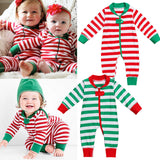 Zip Front Striped Christmas Jumpsuit Unisex Baby Boy Girl (Available in Green & White or Red & White)