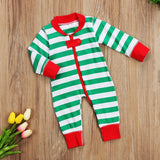 Zip Front Striped Christmas Jumpsuit Unisex Baby Boy Girl (Available in Green & White or Red & White)