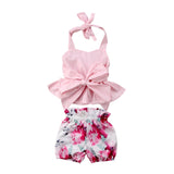 🌺 Halter Top and Floral Shorts 2pc. Set Baby Girl (Pink/White) 🌺