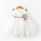 Frilly Tulle Formal Dress with Flower Toddler Girl (White/Green/Pink)