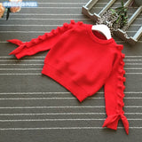 Knit Sweater with Lace Up Sleeves Toddler Girl (Available in Red/Black/Teal)