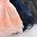Frilly Embroidered Flower Tutu Skirt Toddler Girl (Pink/Navy Blue/Gray)