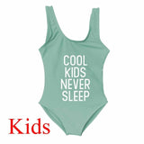 😴 Cool Mothers Never Sleep, Cool Kids Never Sleep 😴 - Matching Mother Daughter Swimsuit (Pink/Magenta/Blue/Red/White/Light Blue/Yellow/Black)