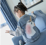 Unicorn & Glitter Sequin Sleeve Denim Jacket Toddler Girl (Denim & Silver Multi)