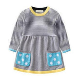 Mod Stripe & Polka Dot Sweater Dress Baby and Toddler Girl (Available in Gray or Pink)