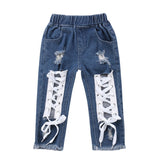 Distressed Lace Front Denim Jeans Baby Girl and Toddler (Dark Blue Wash)