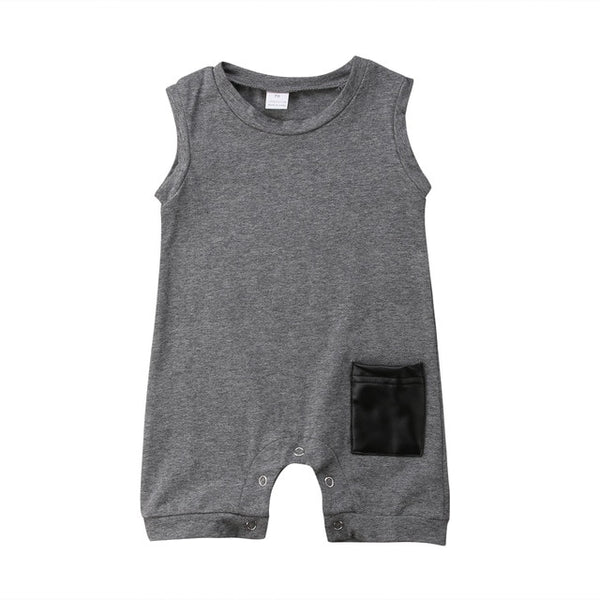 Sleeveless Romper with Vegan Leather Pocket Baby Boy (Black/Gray)