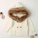 Fur Hooded Sweater Coat with Animal Ears Unisex Baby Boy Girl  (Gray/Pink/White)