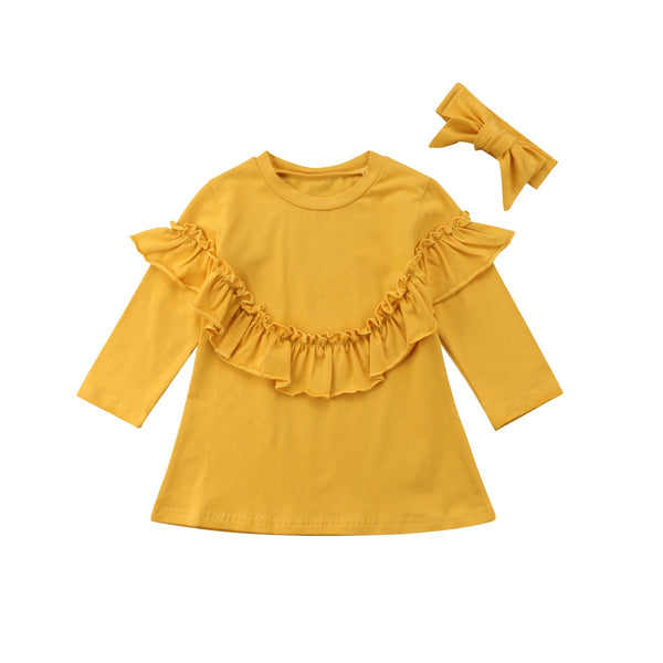 Ruffled Long Sleeved Shirt and Headband 2 pc. Set Baby Girl & Toddler (Mustard)