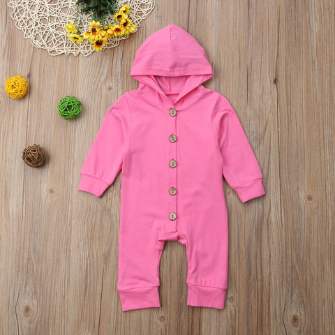Solid Color Hooded Jumpsuit Baby Girl (Available in Navy Blue, Pink, Green or Gray)
