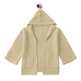 Hooded Open Cardigan with Vegan Fur Pom Baby Girl and Toddler (Available in Beige, Pink or Burgundy)
