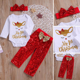 My 1st Christmas - Onesie Bodysuit, Sequin Pants and Sequin Headband 3pc. Set Baby Girl (Red & Gold Multi)